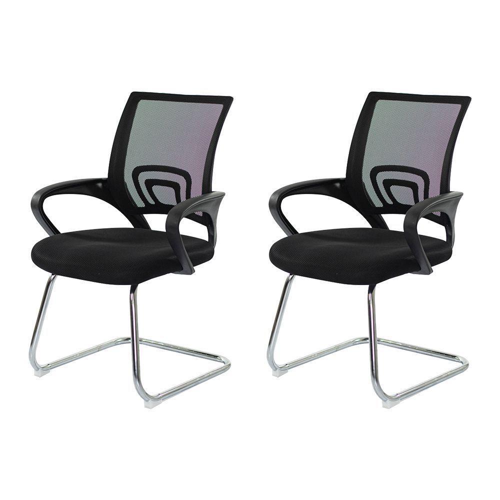 Kit 2 Cadeiras Escritório Basic Diretor Fixa Tela Mesh Preta Base Cromada - 1