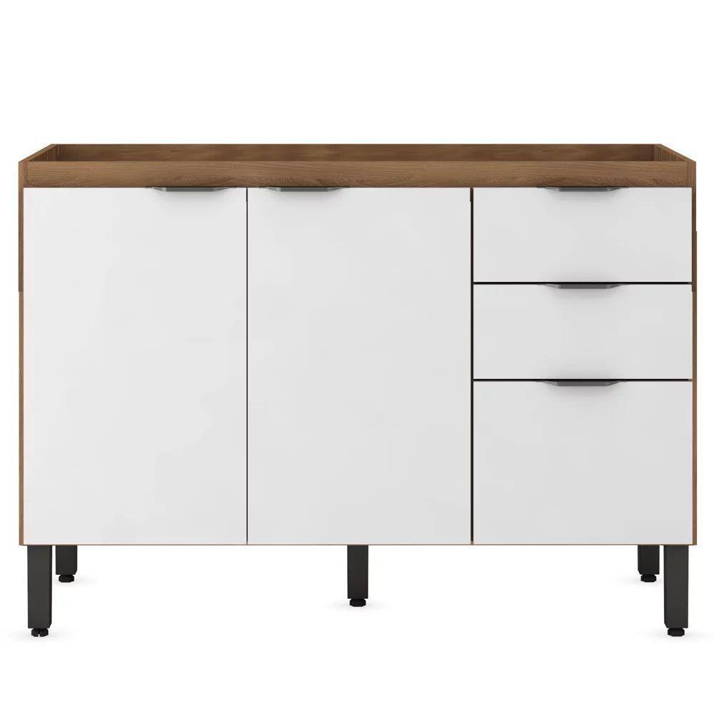 Balcão Para Cozinha 120cm 3 Portas 2 Gavetas Firenze Ssx Multicoisas Cor Amendola/branco - 1