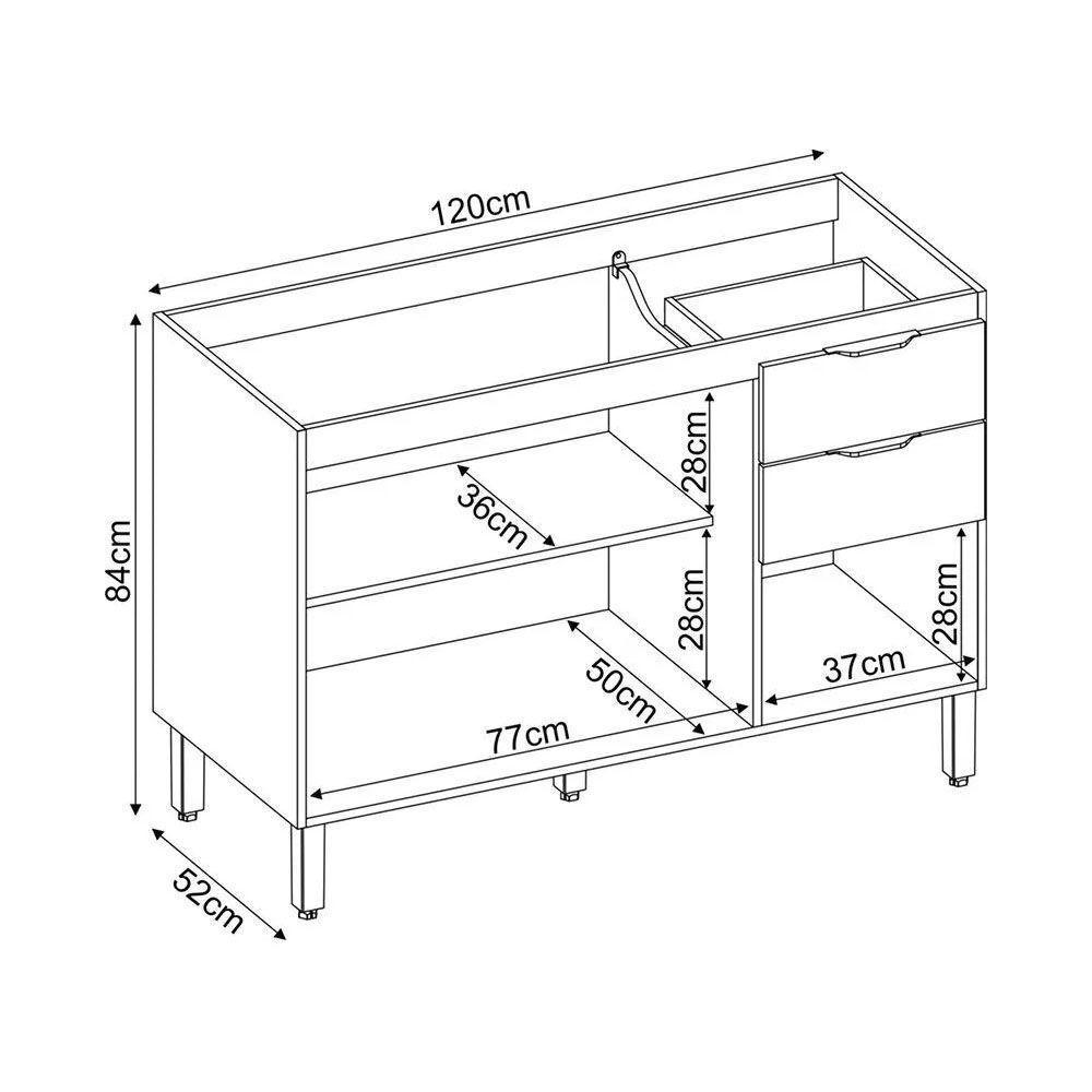 Balcão Para Cozinha 120cm 3 Portas 2 Gavetas Firenze Ssx Multicoisas Cor Amendola/branco - 2