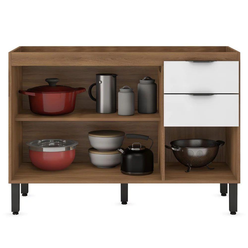 Balcão Para Cozinha 120cm 3 Portas 2 Gavetas Firenze Ssx Multicoisas Cor Amendola/branco - 3