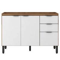 Balcão Para Cozinha 120cm 3 Portas 2 Gavetas Firenze Ssx Multicoisas Cor Amendola/branco - 1