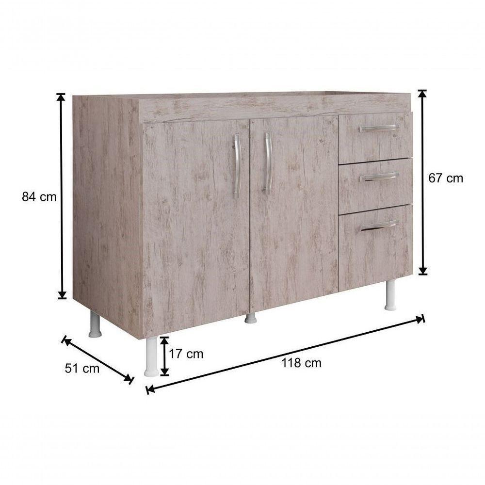 Balcão Gabinete De Pia Sem Tampo 120cm Nathan 2 Portas Rústico - Ssx Multicoisas Cor Marrom - 3