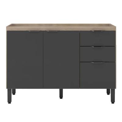 Balcão Para Cozinha 120cm 3 Portas 2 Gavetas Firenze Ssx Multicoisas Cor Avena/grafito