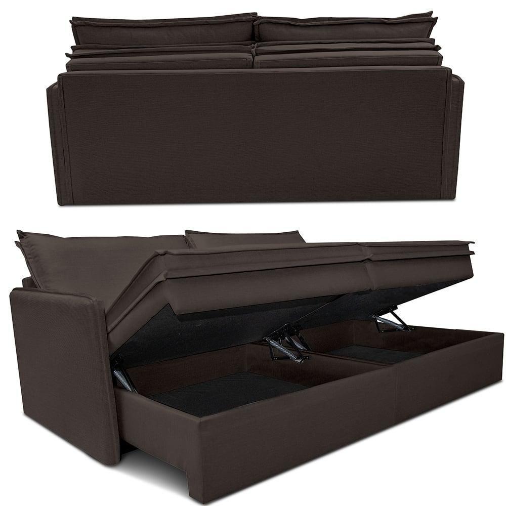Sofá Sem Caixa Retrátil Baú 1,95m Lounge Linho Marrom Cama Inbox - 2
