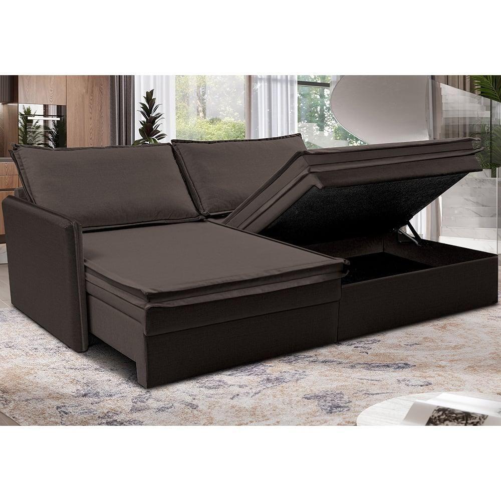 Sofá Sem Caixa Retrátil Baú 1,55m Lounge Linho Marrom Cama Inbox - 1