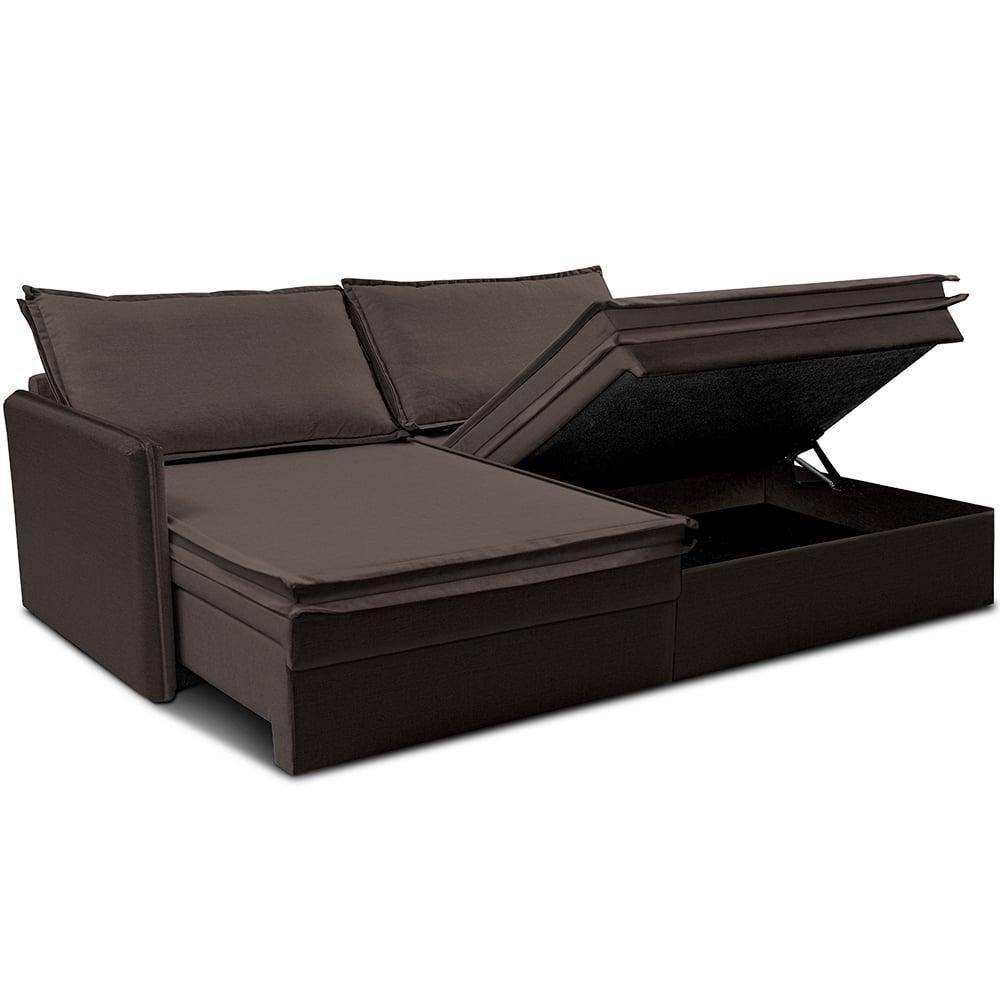 Sofá Sem Caixa Retrátil Baú 1,55m Lounge Linho Marrom Cama Inbox - 4