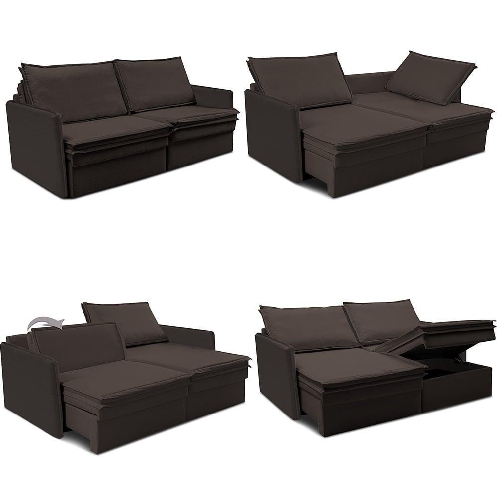Sofá Sem Caixa Retrátil Baú 1,55m Lounge Linho Marrom Cama Inbox - 5