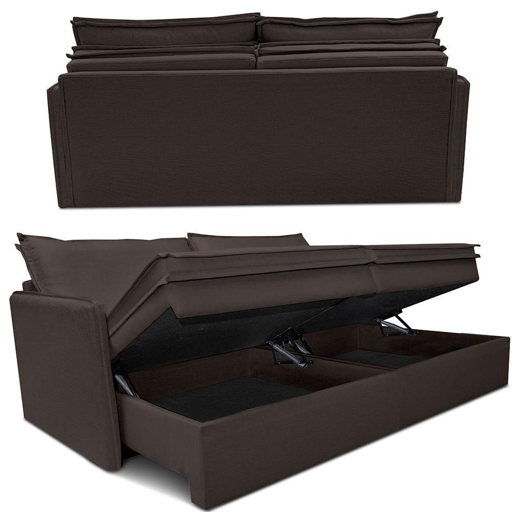 Sofá Sem Caixa Retrátil Baú 1,55m Lounge Linho Marrom Cama Inbox - 8