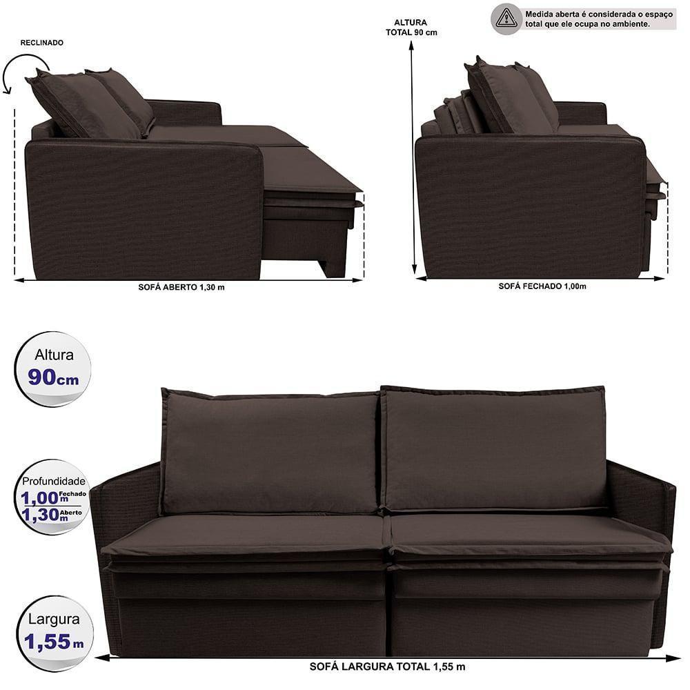 Sofá Sem Caixa Retrátil Baú 1,55m Lounge Linho Marrom Cama Inbox - 10
