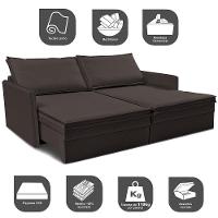 Sofá Sem Caixa Retrátil Baú 1,55m Lounge Linho Marrom Cama Inbox - 3