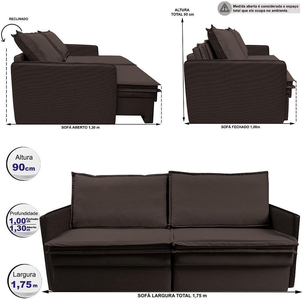 Sofá Sem Caixa Retrátil Baú 1,75m Lounge Linho Marrom Cama Inbox - 6