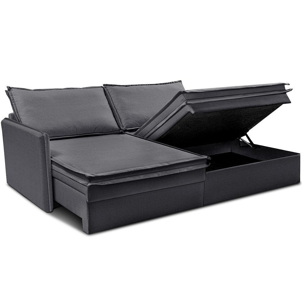Sofá Sem Caixa Retrátil Baú 1,75m Lounge Linho Cinza Escuro Cama Inbox - 6