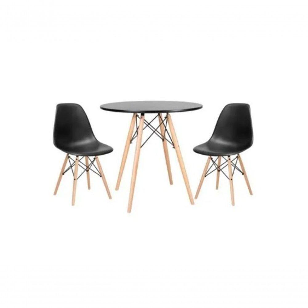 Conjunto Mesa Eiffel Redonda 70 Cm Mdf + 2 Cadeira Eames Eiffel Preto - 1