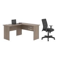 Jogo Cadeira Inclinável E Mesa L Com Gaveteiro Affara Preto - 1