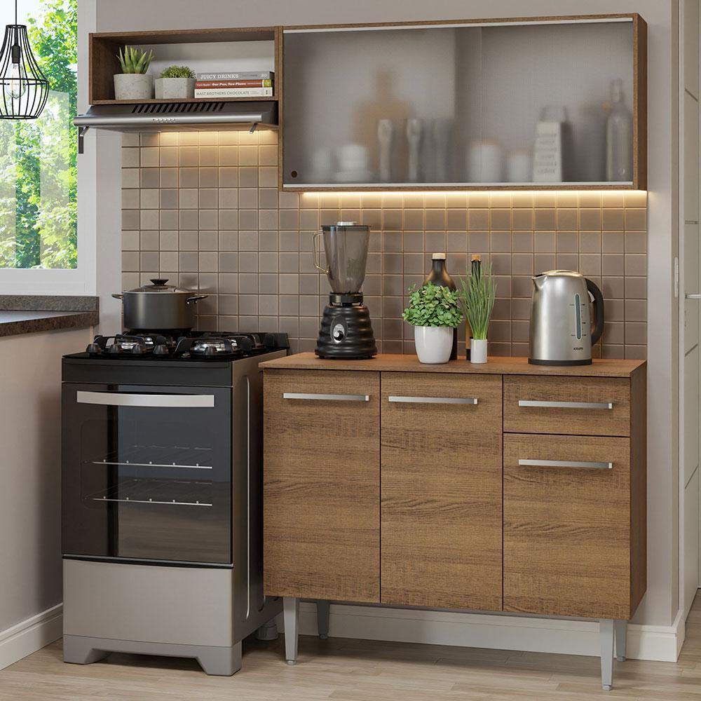 Armário De Cozinha Compacta 165cm Rustic Emilly Madesa 03 Rustic - 1