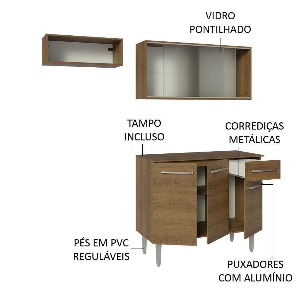 Armário De Cozinha Compacta 165cm Rustic Emilly Madesa 03 Rustic - 10