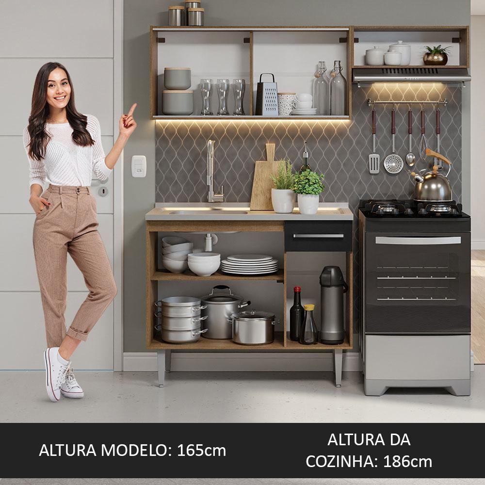 Armário De Cozinha Compacta 165cm Com Pia Rustic/preto Emilly Madesa 06 Rustic/preto - 2