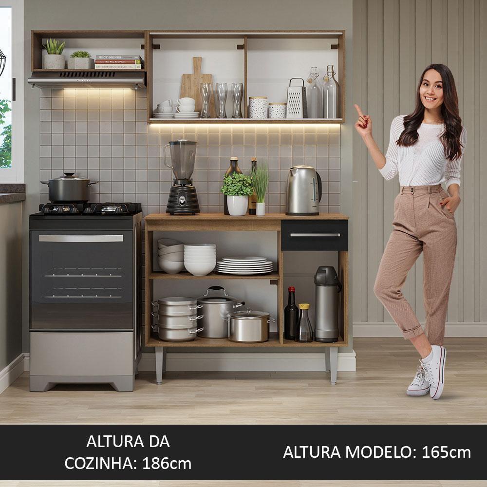 Armário De Cozinha Compacta 165cm Rustic/preto Emilly Madesa 04 Rustic/preto - 8