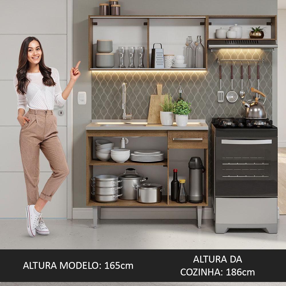 Armário De Cozinha Compacta 165cm Com Pia Rustic Emilly Madesa 05 Rustic - 5