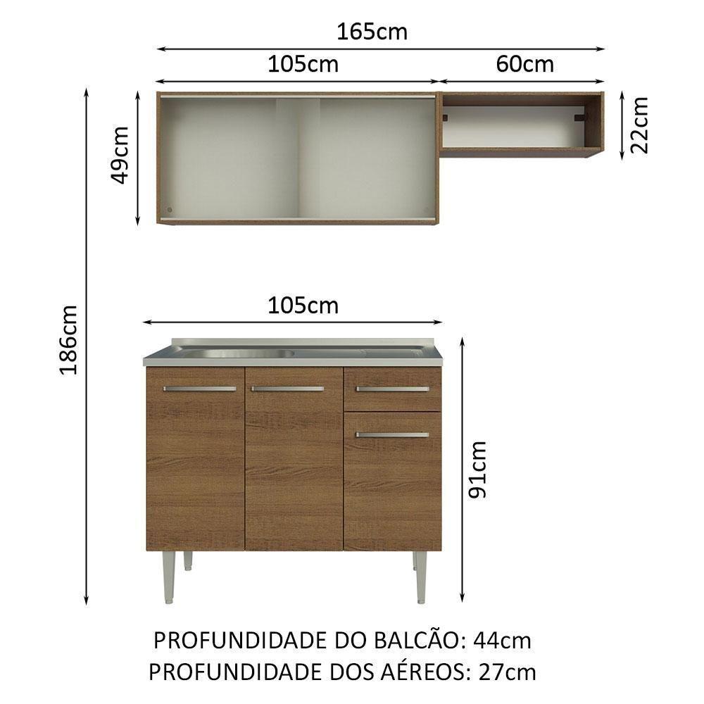 Armário De Cozinha Compacta 165cm Com Pia Rustic Emilly Madesa 05 Rustic - 8