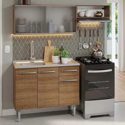 Armário de Cozinha Compacta Emilly 5 Portas 1 Gaveta MDF 165cm Marrom Rustic