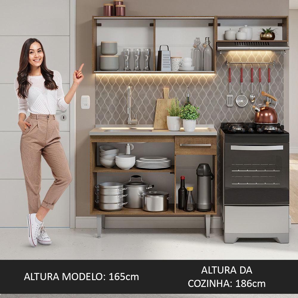 Armário De Cozinha Compacta 165cm Com Pia Rustic Emilly Madesa 06 Rustic - 2