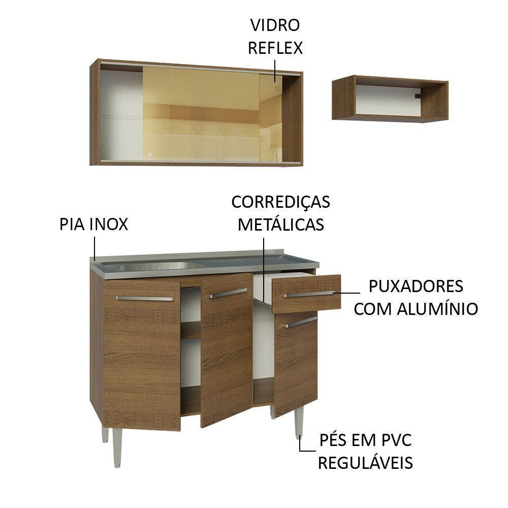 Armário De Cozinha Compacta 165cm Com Pia Rustic Emilly Madesa 06 Rustic - 7