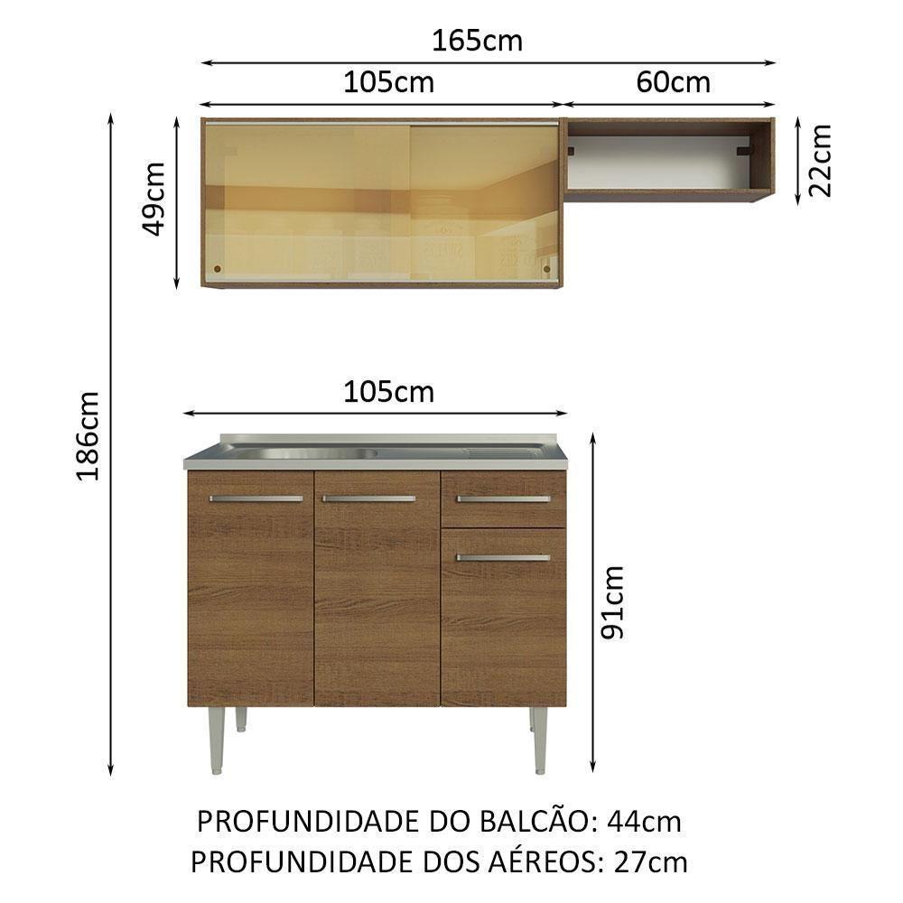 Armário De Cozinha Compacta 165cm Com Pia Rustic Emilly Madesa 06 Rustic - 8