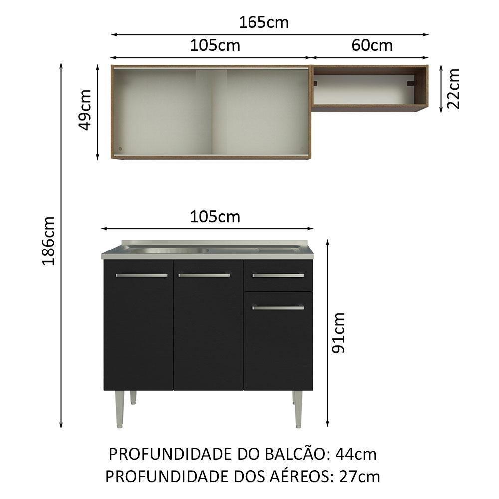 Armário De Cozinha Compacta 165cm Com Pia Rustic/preto Emilly Madesa 05 Rustic/preto - 7