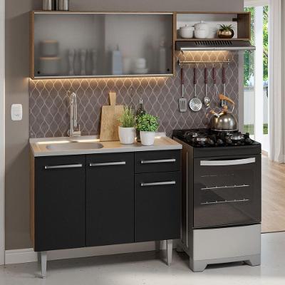 Armário de Cozinha Compacta Emilly 5 Portas 1 Gaveta MDF 165cm Rustic-preto