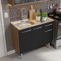 Armário De Cozinha Compacta 165cm Com Pia Rustic/preto Emilly Madesa 05 Rustic/preto - 3