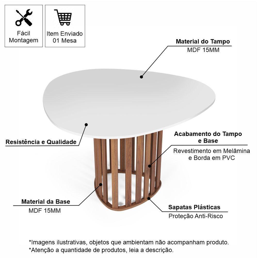 Mesa De Jantar Orgânica 4 Lugares 120x118cm Branco/noronha - Straub Web - 2
