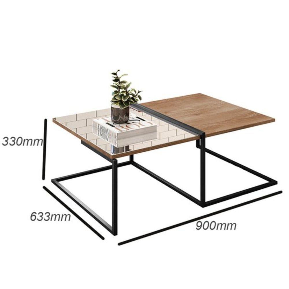 Mesa De Centro Decorativa Com Espelho Aurora Demolição Preto - 4