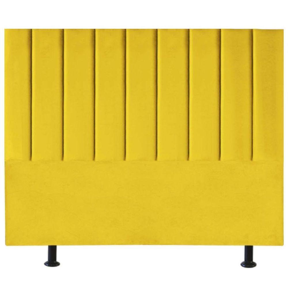 Cabeceira Estofada Cama Box Queen 160 Cm Sophia Carla Suede Cor:amarelo - 1