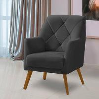 Poltrona Decorativa Bordada Magali Veludo Cinza Grafite Lansofbr - 1