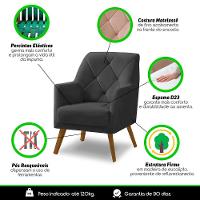 Poltrona Decorativa Bordada Magali Veludo Cinza Grafite Lansofbr - 7