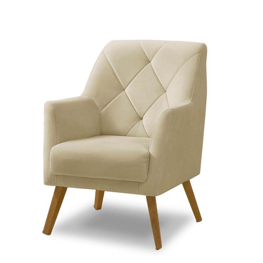 Poltrona Decorativa Bordada Magali Veludo Bege Lansofbr - 2