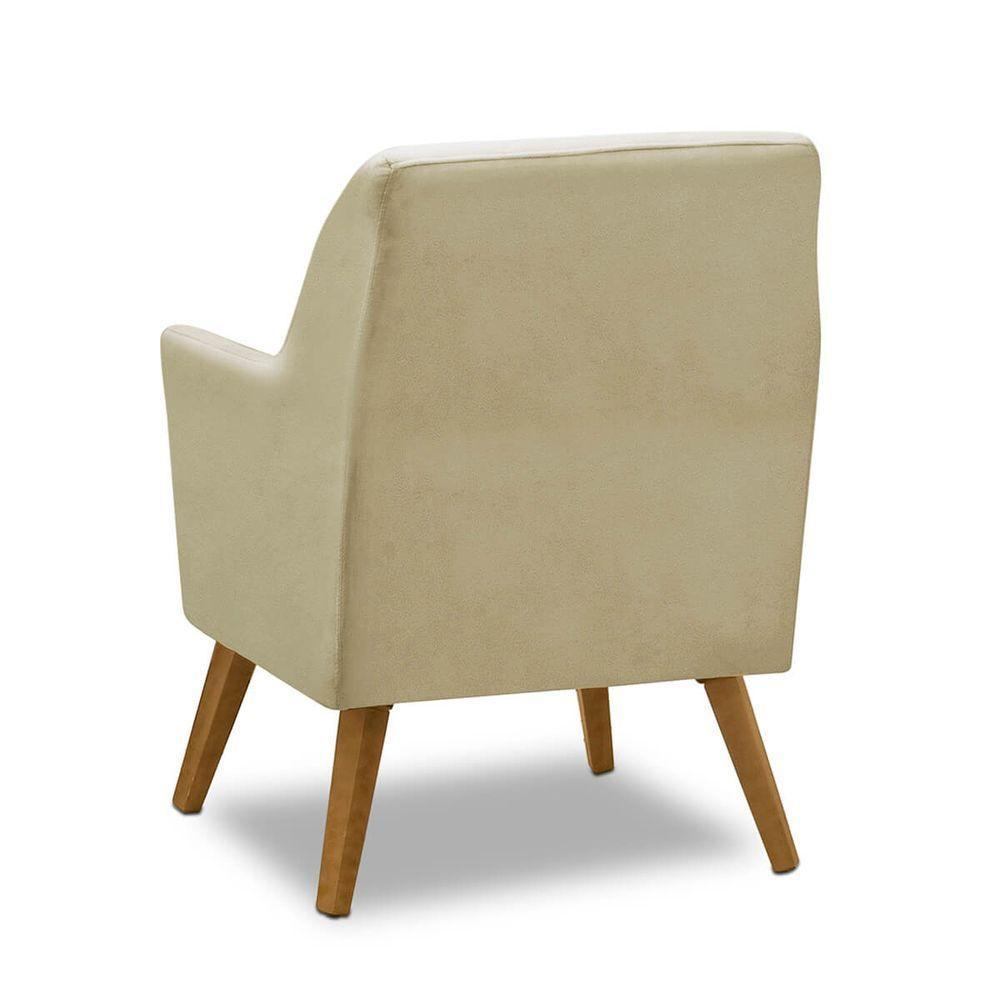 Poltrona Decorativa Bordada Magali Veludo Bege Lansofbr - 4