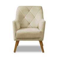 Poltrona Decorativa Bordada Magali Veludo Bege Lansofbr - 5