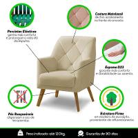 Poltrona Decorativa Bordada Magali Veludo Bege Lansofbr - 7