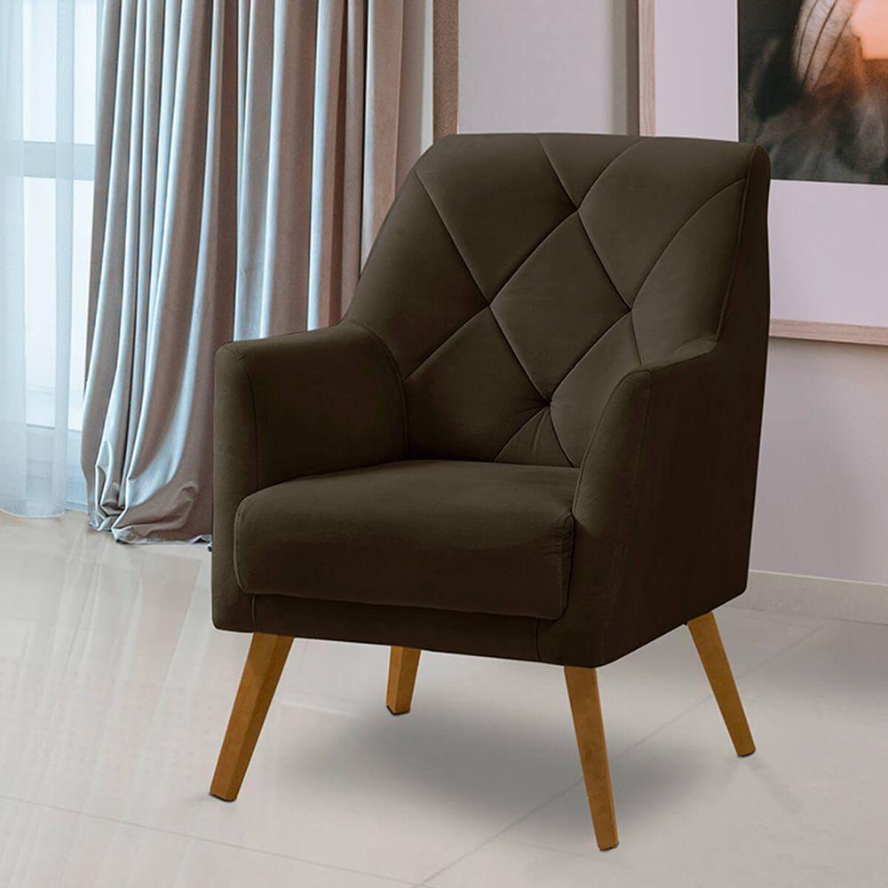 Poltrona Decorativa Bordada Magali Veludo Marrom Lansofbr - 1