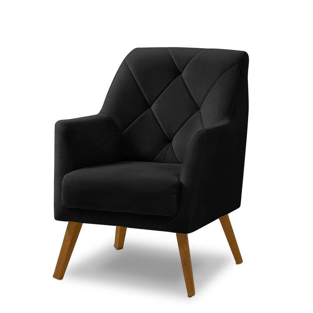 Poltrona Decorativa Bordada Magali Veludo Preto Lansofbr - 2