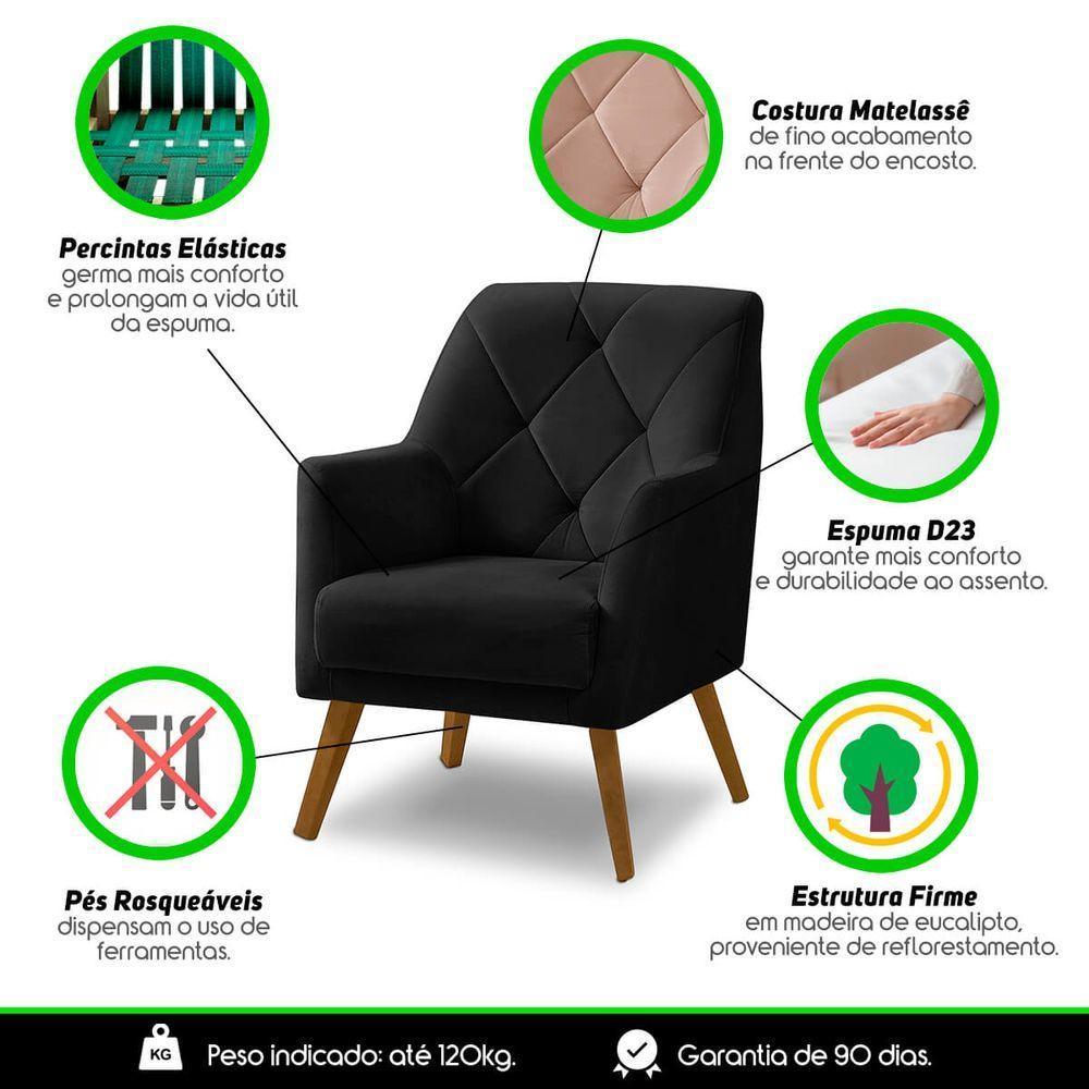 Poltrona Decorativa Bordada Magali Veludo Preto Lansofbr - 4