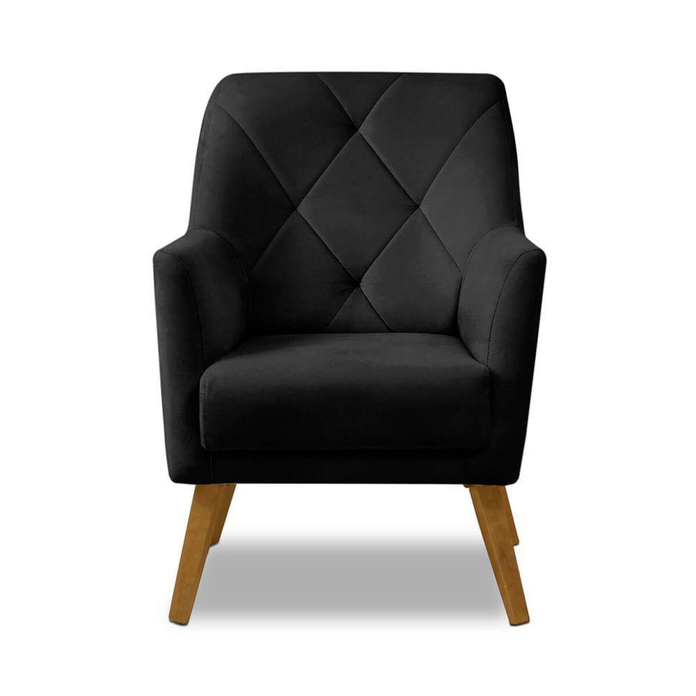 Poltrona Decorativa Bordada Magali Veludo Preto Lansofbr - 6
