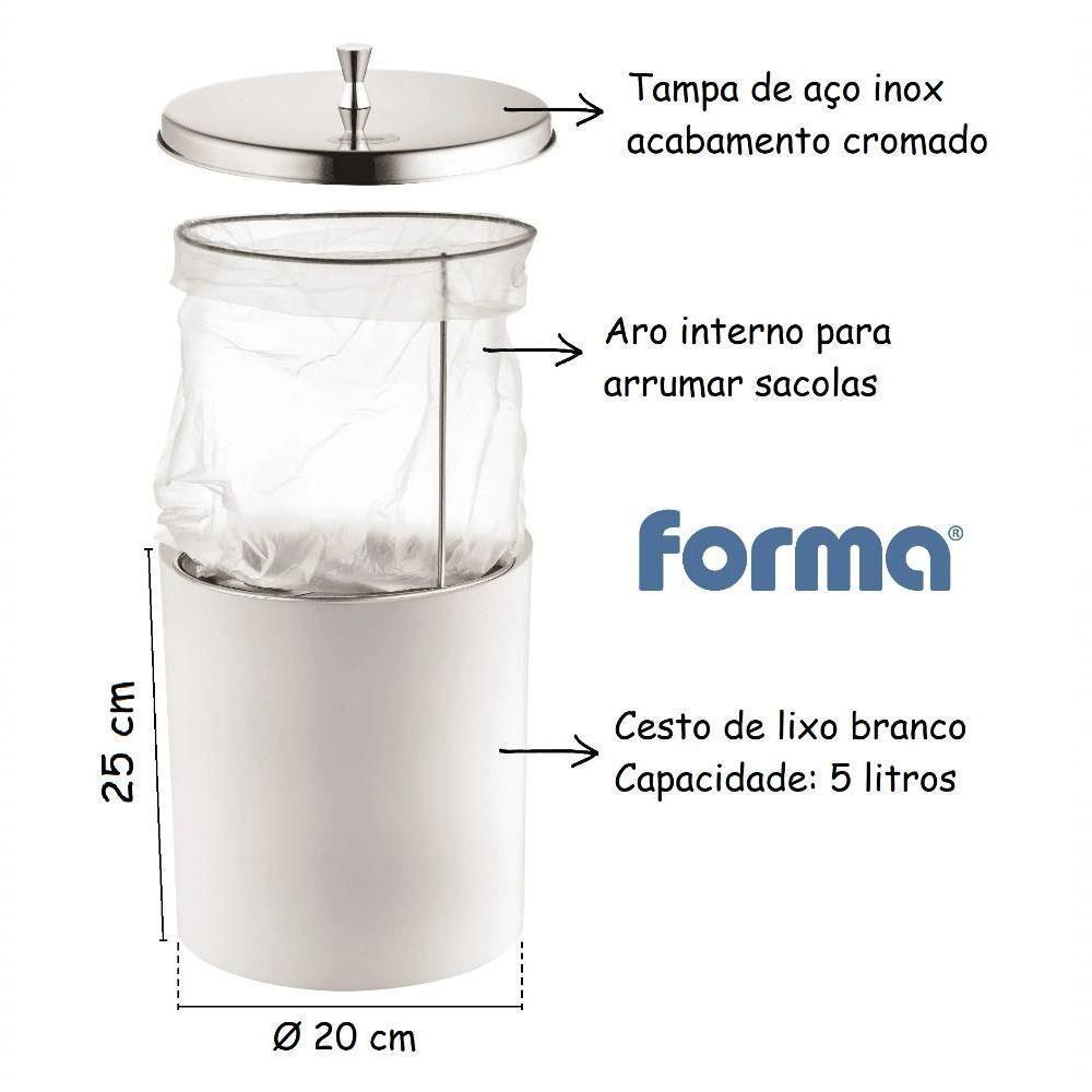 Lixeira Cesto De Lixo Com Aro Interno 5l Tampa Inox Cozinha - 5