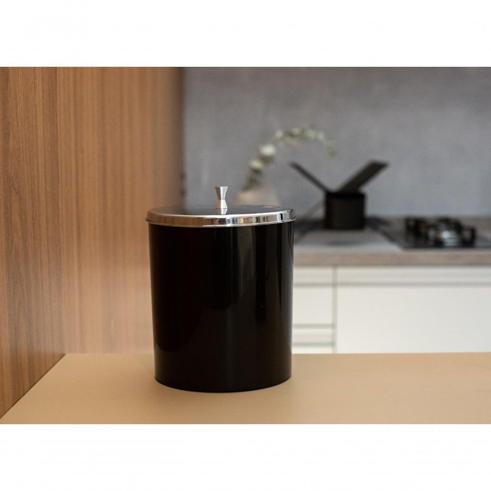 Lixeira 5 Litros Banheiro Cozinha Preto Tampa Aço Inox Forma - 4