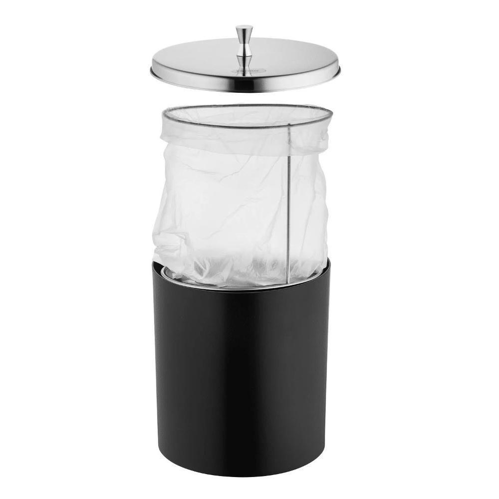 Lixeira 5 Litros Banheiro Cozinha Preto Tampa Aço Inox Forma - 6
