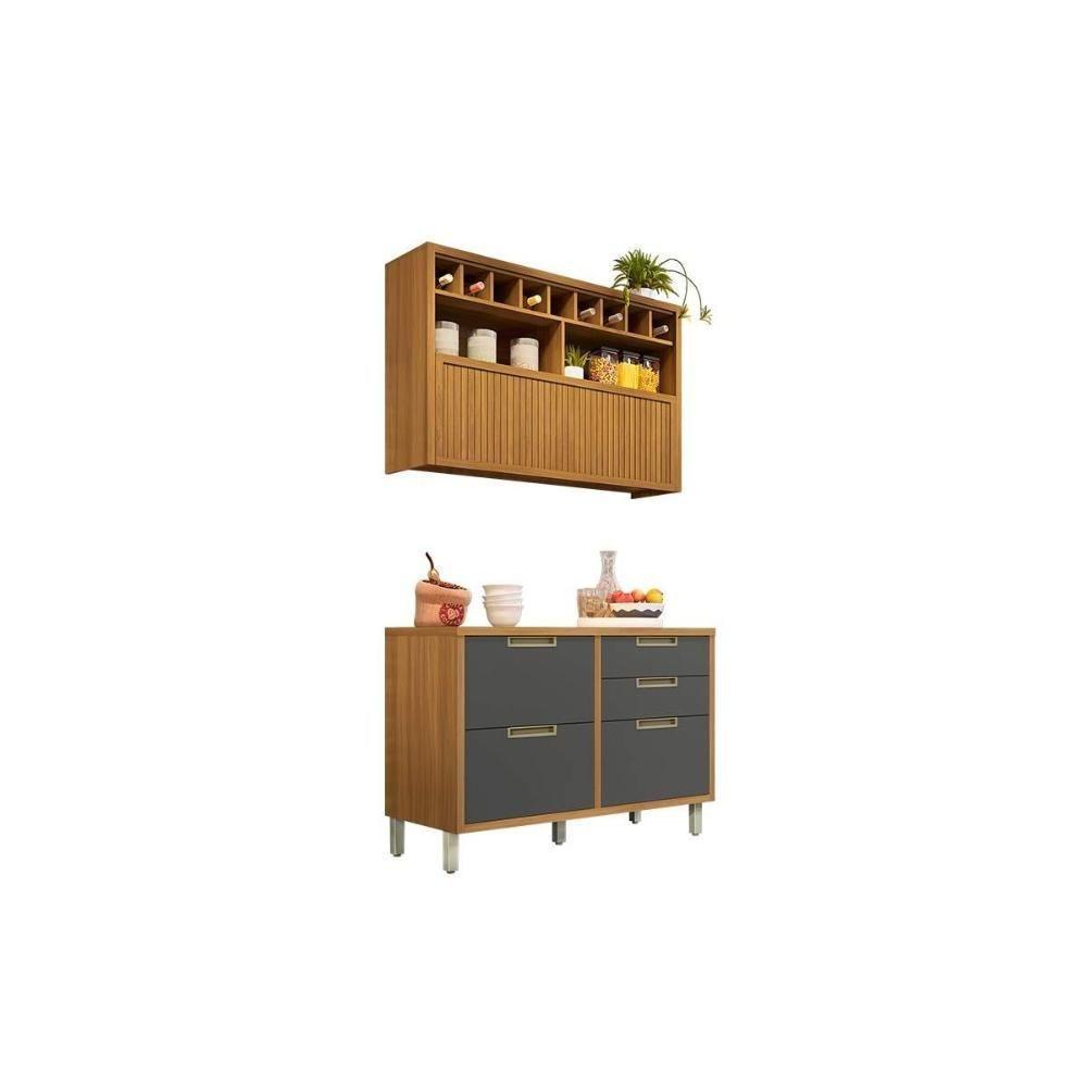 Cozinha Compacta Completa Nesher Imperatriz 2 Peças (balcão + Aéreo) Freijo/grafite - Nesher - 1