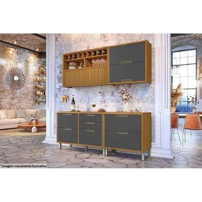 Kit De Cozinha Modulada 4pçs Completa Nesher Imperatriz (2 Balcões + 2 Aéreos) Freijo-Grafite Nesher