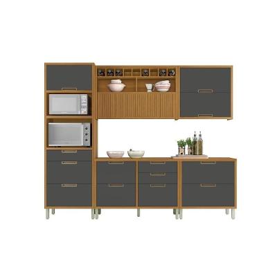 Kit de Cozinha Completa Imperatriz 6 Portas 8 Gavetas MDF 120cm Grafite e Freijo
